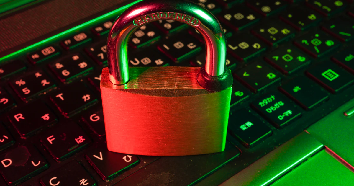 Data security concept with a laptop and padlock illustrating financial data protection for small business